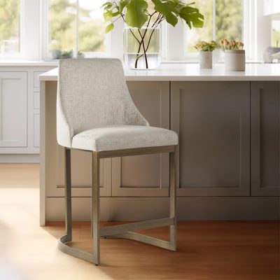 Madison Park Bryce 26"H Upholstered Counter Stool with Metal Base in Cream, One Size MP104-1238