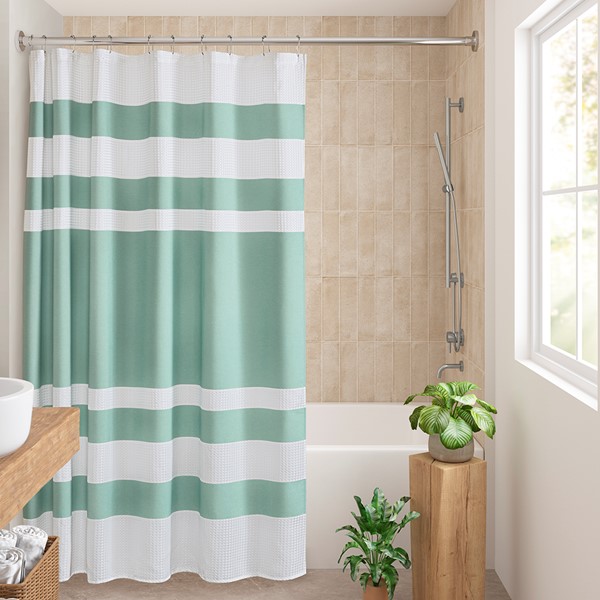 Madison Park Spa Waffle Shower Curtain with 3M Treatment in Aqua, 72x72" MP70-1485