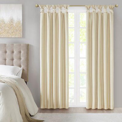 Madison Park Emilia 100% Polyester Solid Faux Silk Lined Twist Tab Total Blackout Window Curtain in Champagne, 50x84" Blackout MP40-6368