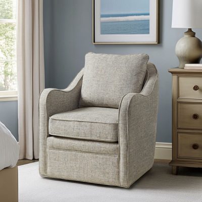 Madison Park Brianne Upholstered Swivel Curved Armchair in Grey Multi, One Size MP103-0985