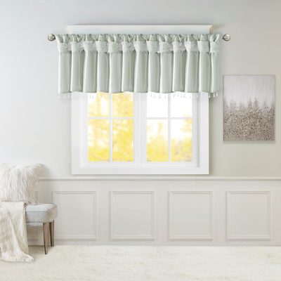 Madison Park Emilia Lightweight Faux Silk Valance With Beads in Dusty Aqua, 50x26" MP41-4455