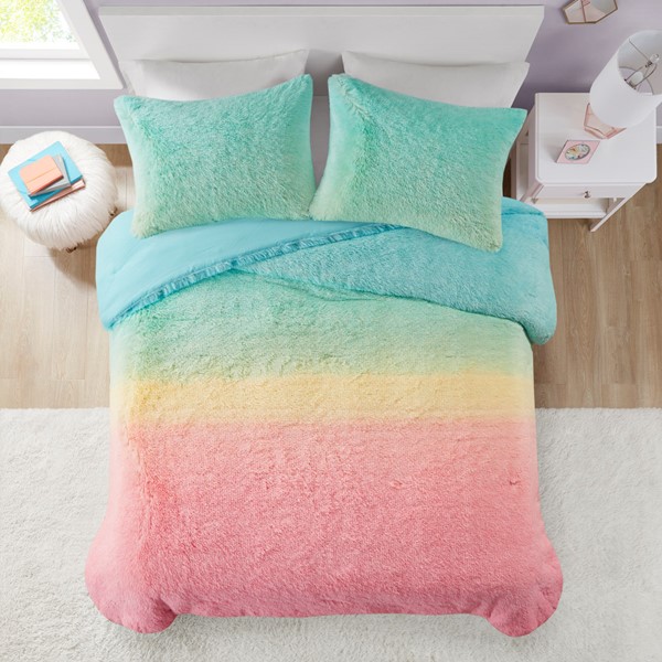 Mi Zone Primrose Ombre Shaggy Faux Fur Comforter Set in Aqua Multi, Full/Queen MZ10-0649 - Image 5