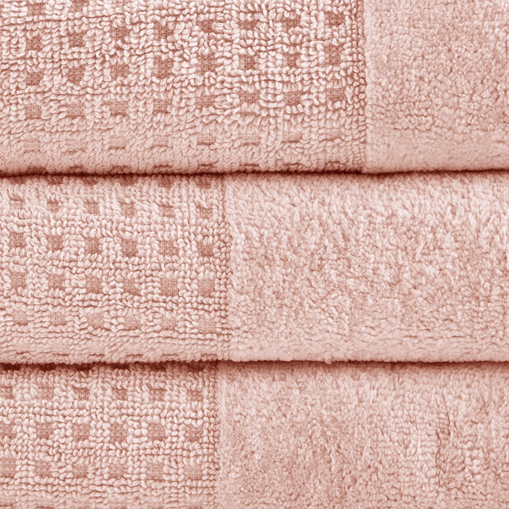 Madison Park Spa Waffle Cotton Jacquard Antimicrobial Bath Towel 6 Piece Set in Pink, 6-Piece MP73-6220 - Image 3