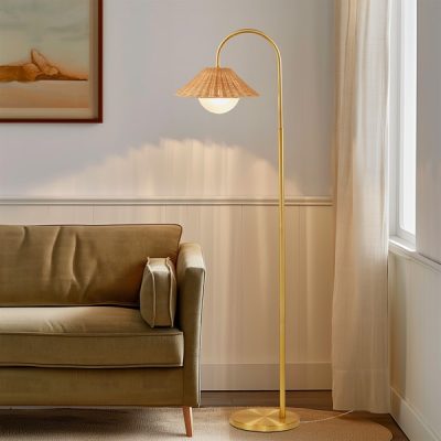 INK+IVY Laguna Rattan Weave Shade Floor Lamp in Gold/Natural, One Size II154-0158