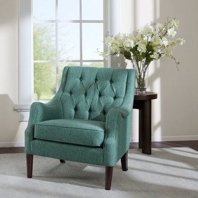 Madison Park Qwen Button Tufted Accent Chair in Teal, One Size FPF18-0512