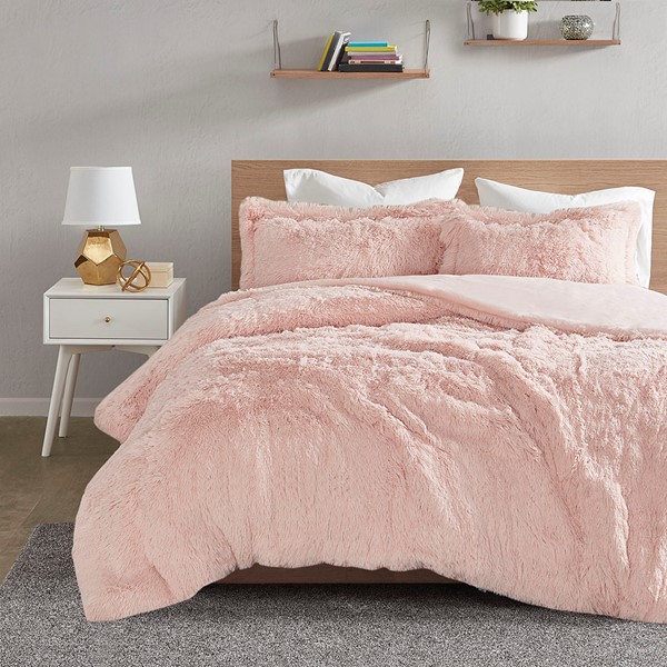 Intelligent Design Malea Shaggy Fur Duvet Cover Set in Blush, Full/Queen ID12-1930 - Image 3