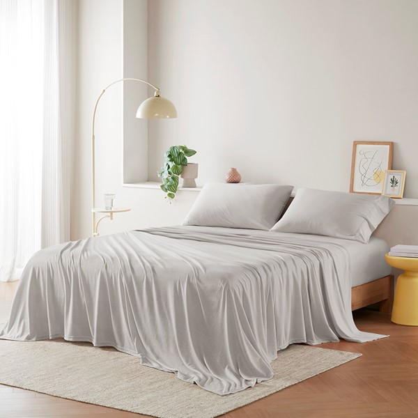 Intelligent Design Cotton Blend Jersey Knit All Season Sheet Set in Grey, Full ID20-2453 - Image 3