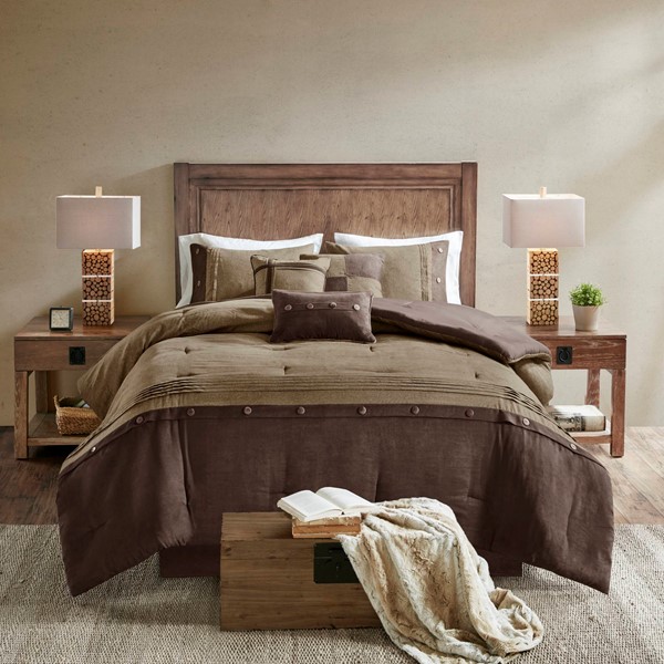 Madison Park Boone 7 Piece Faux Suede Comforter Set in Brown, Cal King MP10-906 - Image 3
