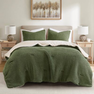 Madison Park Riordan Waffle Knit Chenille Comforter Set in Olive, King MP10-8888