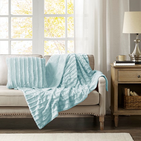 Madison Park Duke Faux Fur Square Pillow in Blue, 20x20" MP30-5785 - Image 2