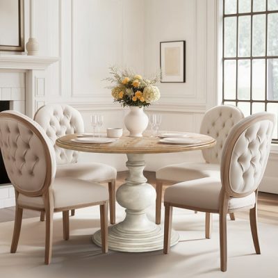 Madison Park Lexi 46" Round Pedestal Dining Table in Reclaimed Walnut/Antique Cream, 46" Dia. MP121-0772