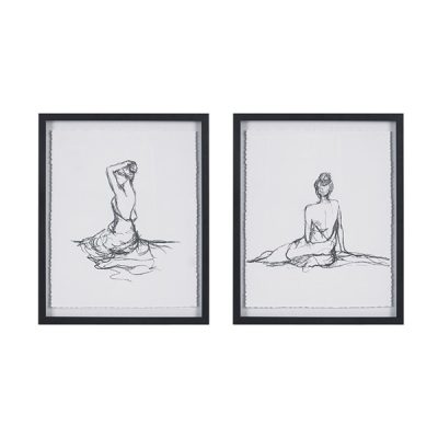 Madison Park Feminine Figures Sketch 2-piece Framed Glass and Matted Wall Art Set in Black/White, Set of 2 MP95G-0253