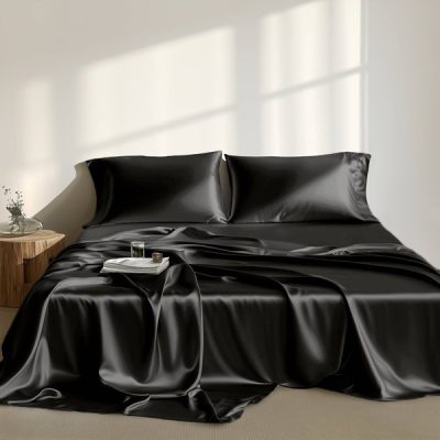 Madison Park Essentials Satin Luxury Sheet Set in Black, King SHET20-174