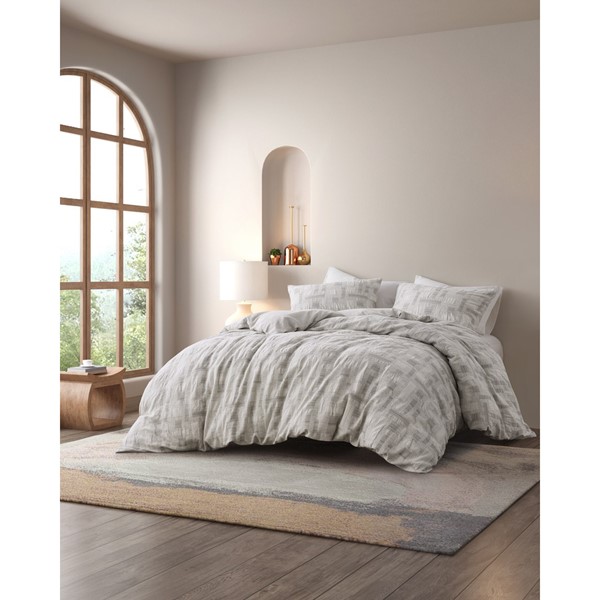 INK+IVY Cairo 3 Piece Cotton Jacquard Duvet Set in Ivory, King/Cal King II12-1333 - Image 5