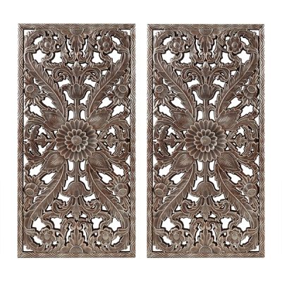 Madison Park Botanical Panel Distressed Carved Wood 2-piece Wall Decor Set in Bronze, Set of 2 MP95B-0263