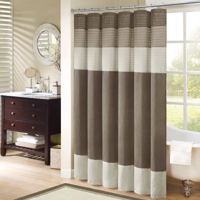 Madison Park Amherst Faux Silk Shower Curtain in Natural, 72x72" MP70-223
