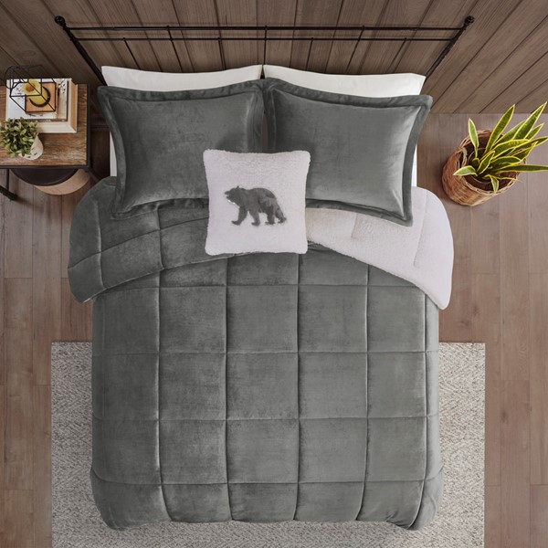Woolrich Alton Plush to Sherpa Down Alternative Comforter Set in Charcoal/Ivory, Full/Queen WR10-2887 - Image 5