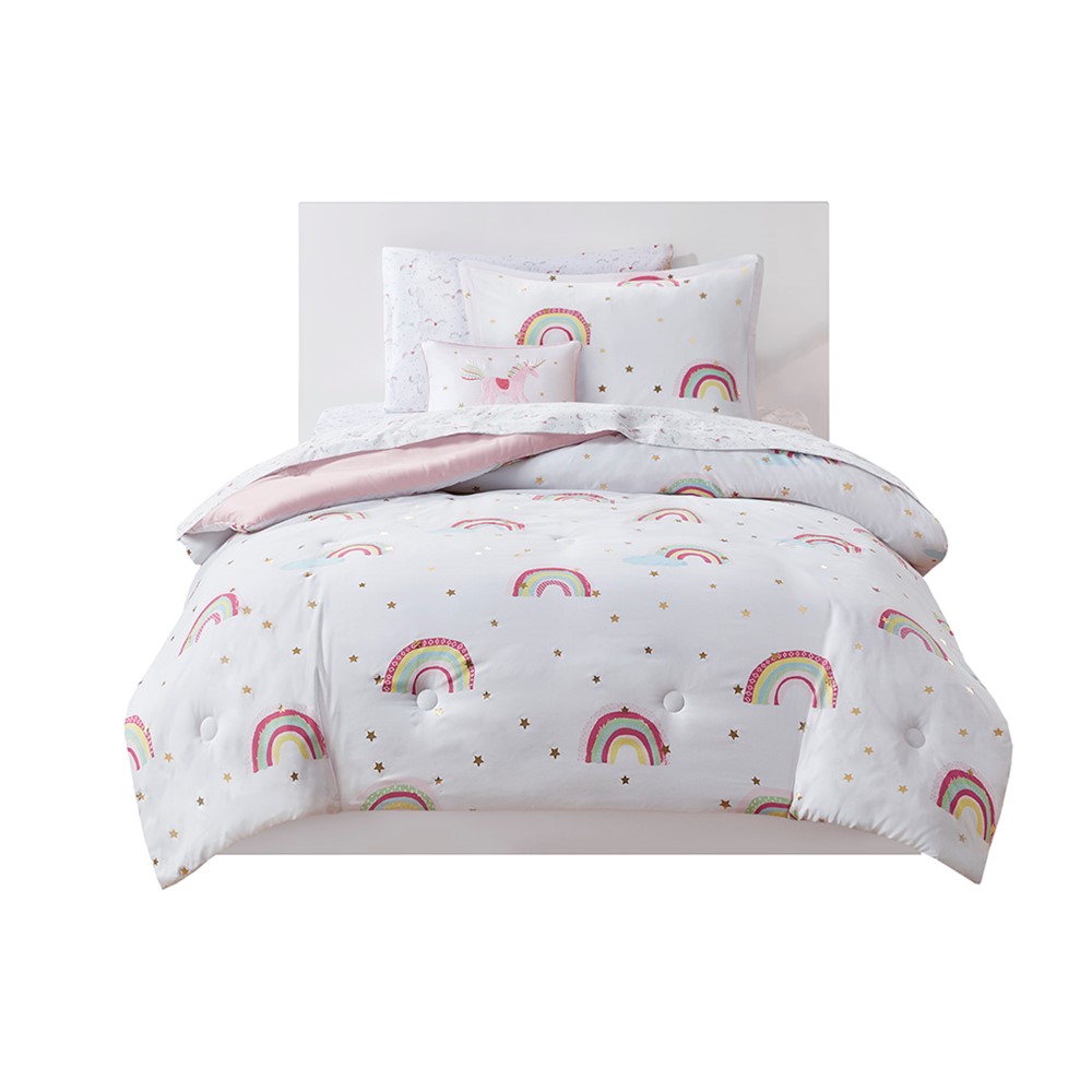 Mi Zone Kids Alicia Rainbow and Metallic Stars Comforter Set with Bed Sheets in White, Twin MZK10-263 - Image 3