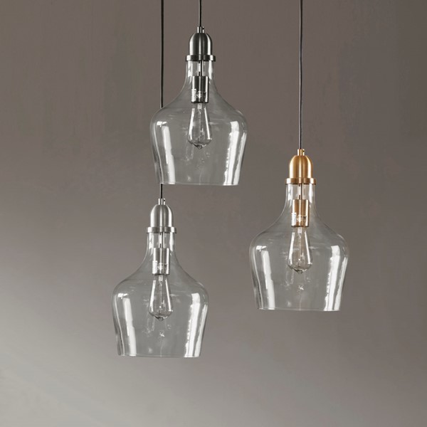 INK+IVY Auburn Bell Shaped Hanging Glass Pendant Light in Bronze/Clear, Dia.9" MP151-0198 - Image 3