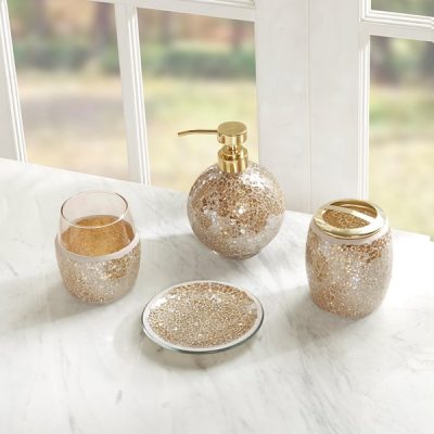 Madison Park Mosaic 4 Piece Bath Accessory Set in Gold, 4-Piece MP71-4894