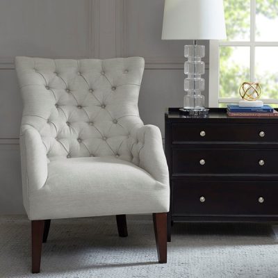Madison Park Hannah Button Tufted Wing Chair in Ivory, One Size FPF18-0401
