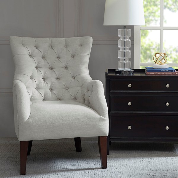 Madison Park Hannah Button Tufted Wing Chair in Ivory, One Size FPF18-0401