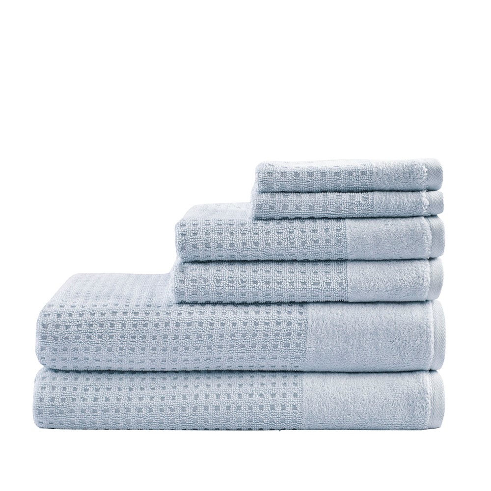 Madison Park Spa Waffle Cotton Jacquard Antimicrobial Bath Towel 6 Piece Set in Blue, 6-Piece MP73-5913 - Image 6