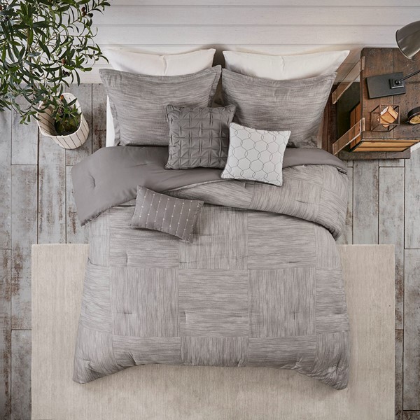 Madison Park Walter 7 Piece Printed Seersucker Comforter Set in Grey, Cal King MP10-6292 - Image 4