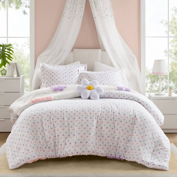 Urban Habitat Kids Gracie Floral Reversible Tufted Chenille Comforter Set with Flower Throw Pillow in White/Purple, Full/Queen UHK10-0227 - Image 4