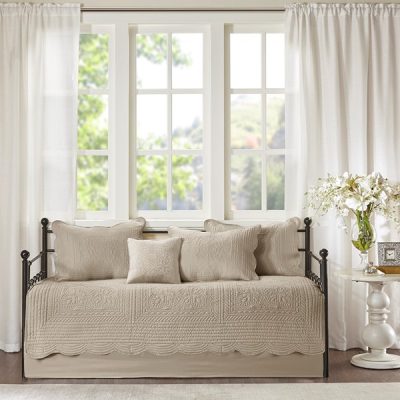 Madison Park Tuscany 6 Piece Reversible Scalloped Edge Daybed Cover Set in Khaki, Daybed MP13-8499