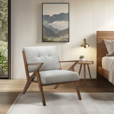 INK+IVY Rocket Upholstered Arm Chair with Angled Wood Frame in Light Grey, One Size II110-0396