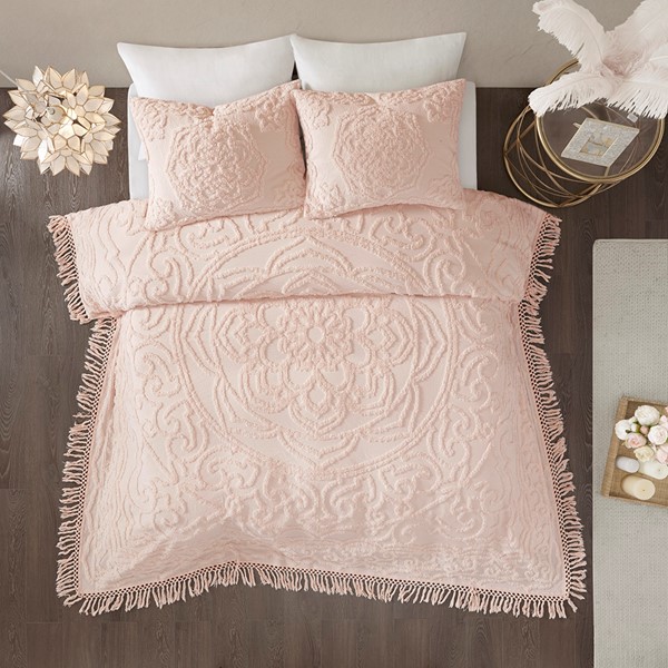 Madison Park Laetitia Tufted Cotton Chenille Medallion Fringe Coverlet Mini Set in Blush, Full/Queen MP13-5879 - Image 4
