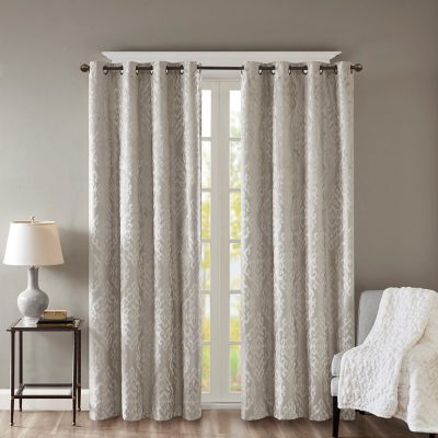 SunSmart Mirage Knitted Jacquard Damask Total Blackout Grommet Top Curtain Panel in Silver, 50x84" SS40-0016