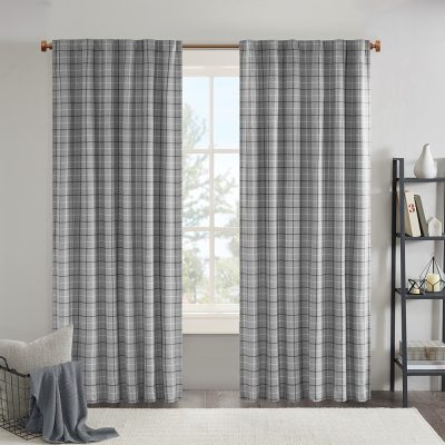 Madison Park Anaheim Plaid Rod Pocket and Back Tab Curtain Panel with Fleece Lining in Grey, 50x95" MP40-8275