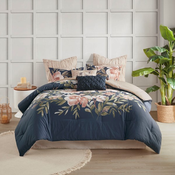 Madison Park Camillia 8 Piece Cotton Comforter Set in Navy, Cal King MP10-7297 - Image 2