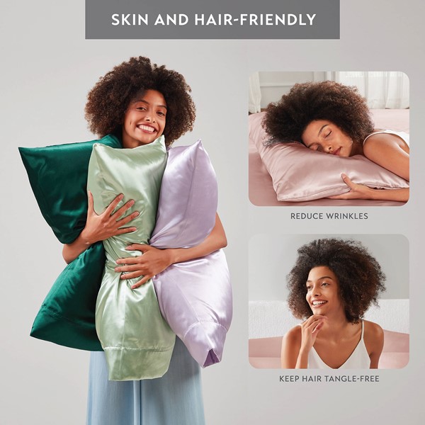 Madison Park Essentials Satin Luxury 2 PC Pillowcases in Blush, King MPE21-991 - Image 4