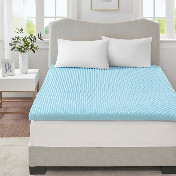 Sleep Philosophy 3" Gel Memory Foam All Season Reversible Cooling Mattress Topper in Blue, Full BASI16-0418 - Image 2