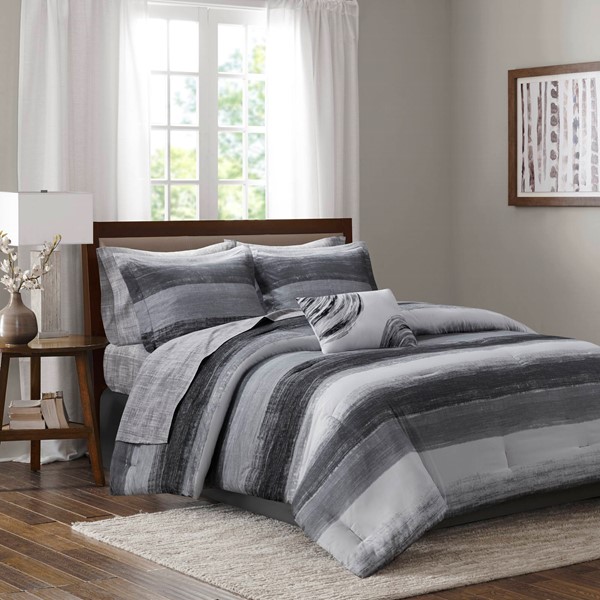 Madison Park Essentials Saben Comforter Set with Cotton Bed Sheets in Black, Full MPE10-1197 - Image 3