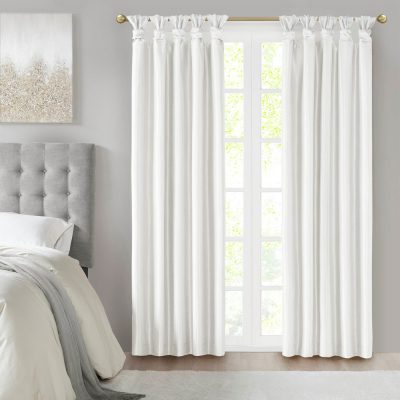 Madison Park Emilia 100% Polyester Solid Faux Silk Lined Twist Tab Total Blackout Window Curtain in White, 50x95" Blackout MP40-6367