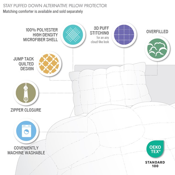 Madison Park Stay Puffed Overfilled Pillow Protector Single Piece in Tan, King MP21-8447 - Image 5