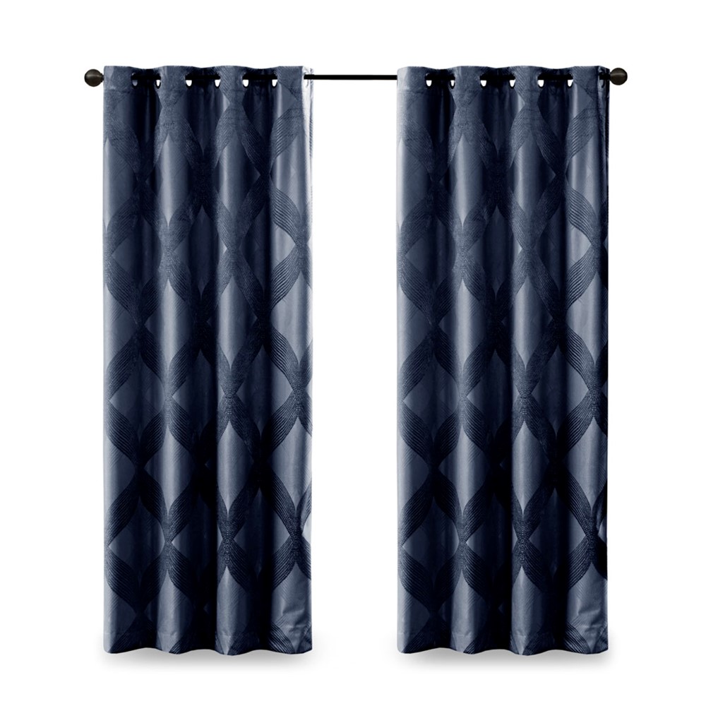 SunSmart Bentley Ogee Knitted Jacquard Total Blackout Curtain Panel in Navy, 50x95" SS40-0146 - Image 3