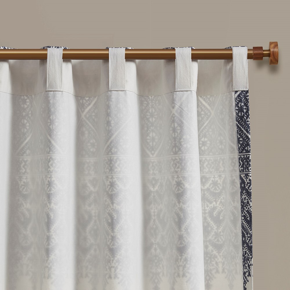 INK+IVY Mila Cotton Printed Curtain Panel with Chenille detail and Lining in Navy, 50x84" II40-1182 - Image 2