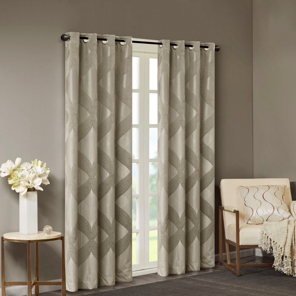 SunSmart Bentley Ogee Knitted Jacquard Total Blackout Curtain Panel in Taupe, 50x95" SS40-0121 - Image 3