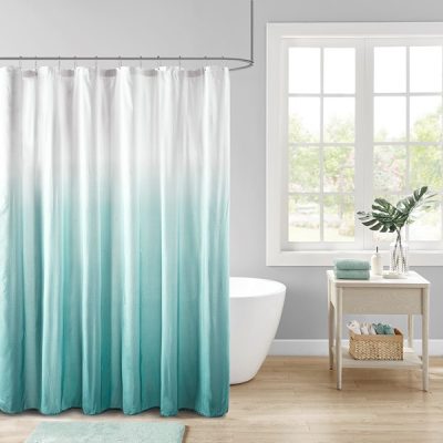 Madison Park Ara Ombre Printed Seersucker Shower Curtain in Aqua, 72x72" MP70-8448