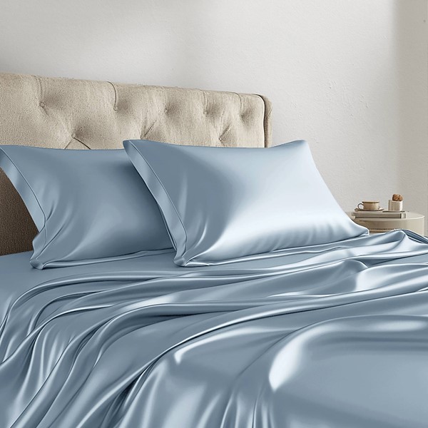 Madison Park Essentials Satin Luxury Sheet Set in Blue, Full MPE20-1131 - Image 3