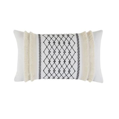 INK+IVY Bea Embroidered Cotton Oblong Pillow with Tassels in Ivory, Oblong II30-998