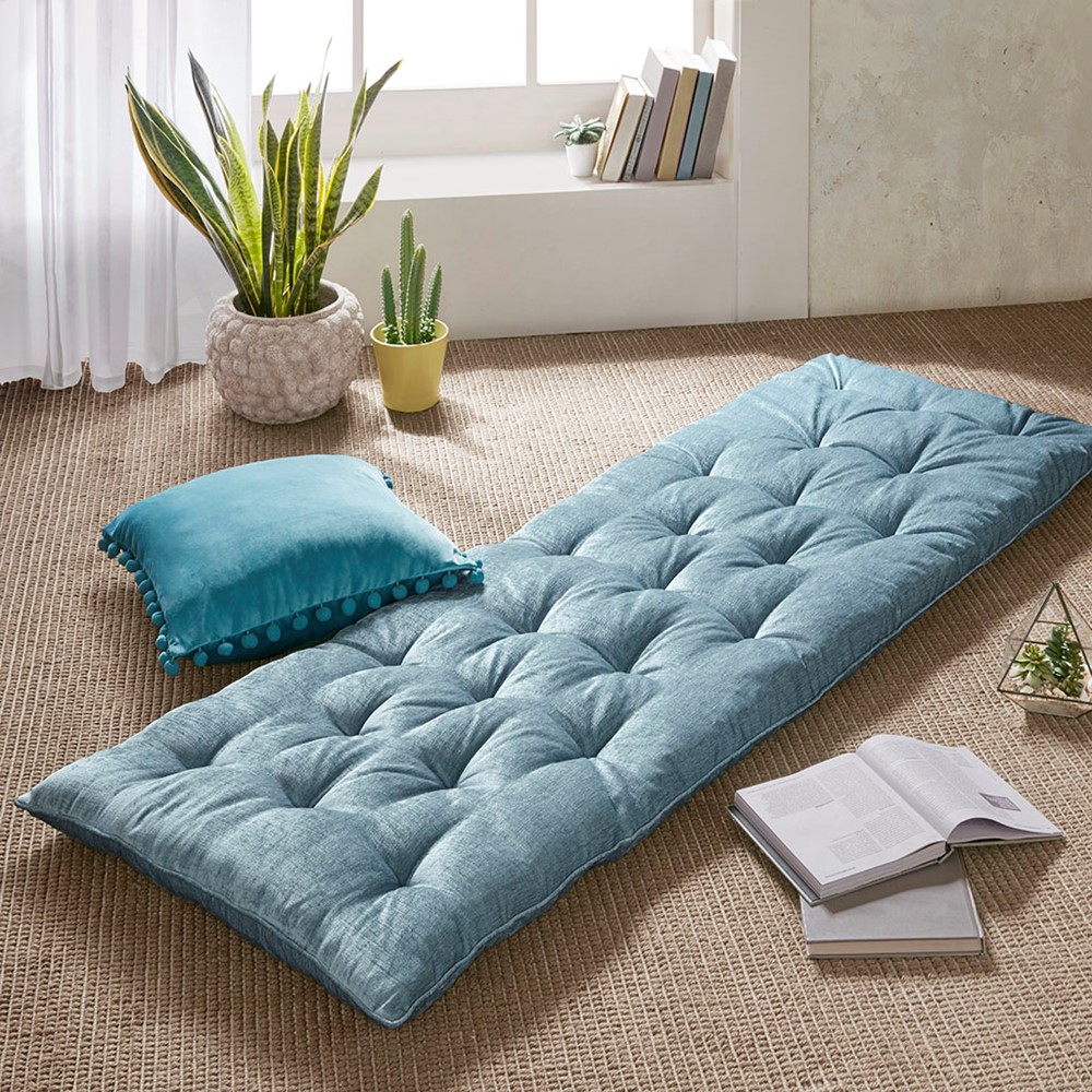 Intelligent Design Edelia Poly Chenille Lounge Floor Pillow Cushion in Aqua, 27" x 74" ID31-1529 - Image 2