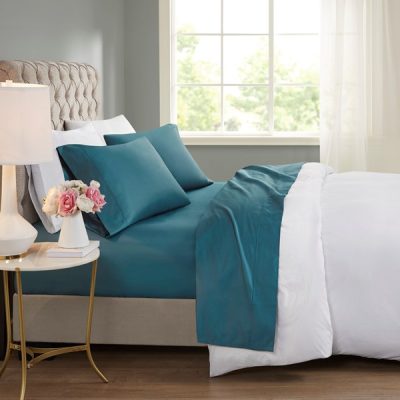 Madison Park 600 Thread Count Cooling Cotton Blend 4 PC Sheet Set in Teal, Queen MP20-8980