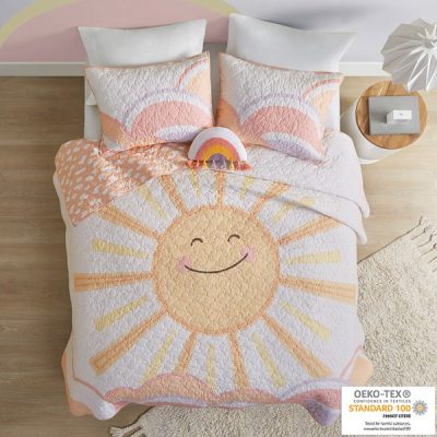 Urban Habitat Kids Dawn Reversible Sunshine Printed Cotton Quilt Set with Throw Pillow in Yellow/Coral, Twin UHK13-0186