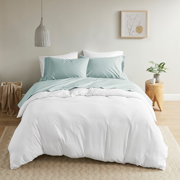 Madison Park 200 Thread Count Relaxed Cotton Percale Sheet Set in Aqua, King MP20-5415 - Image 2